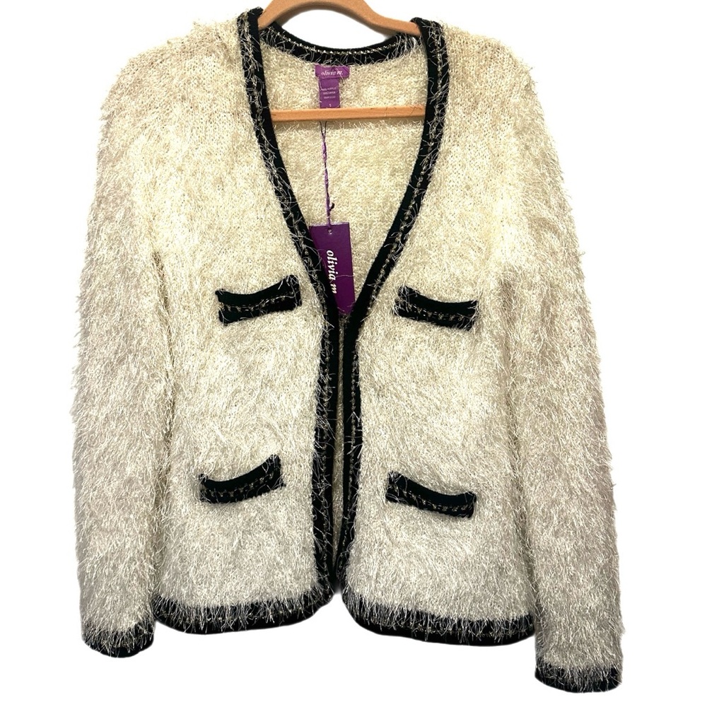 NWT Olivia M cardigan size‎ M holiday, glam, Chanel vibes